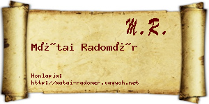 Mátai Radomér névjegykártya